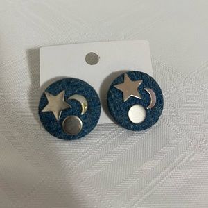 Sun, Moon, Stars, and Denim Earrings Vintage